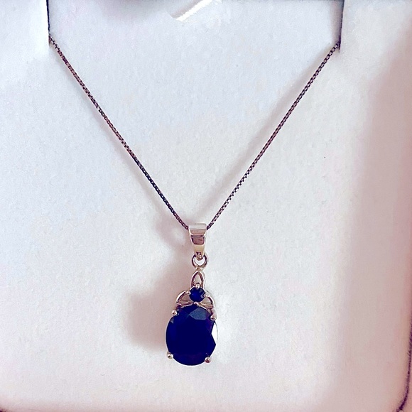 Jewelry - Authentic 925 sterling silver blue sapphire pendant, and 16 inch necklace